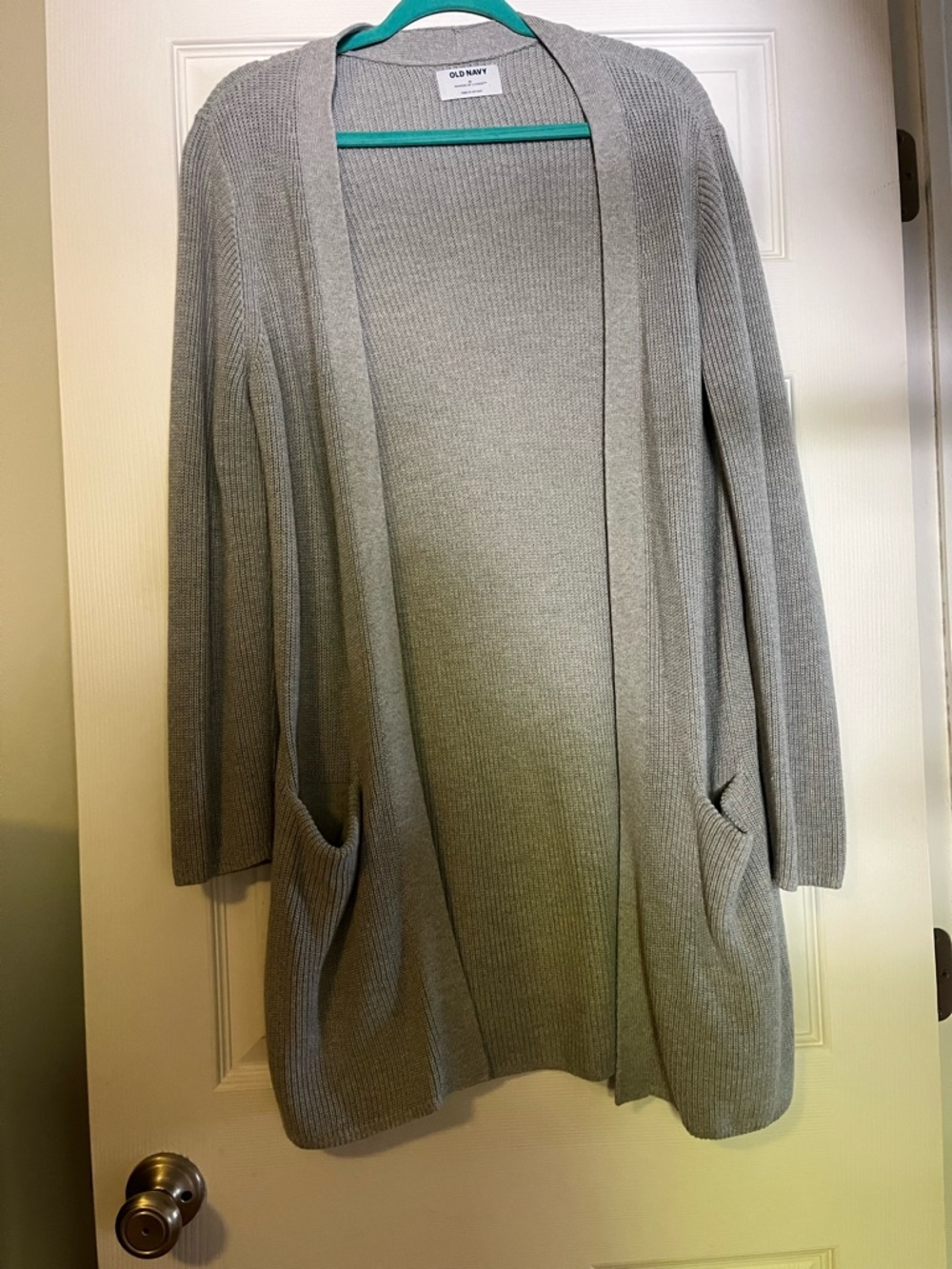 Old Navy Light Gray Open-Front Ribbed Cardigan with Pockets